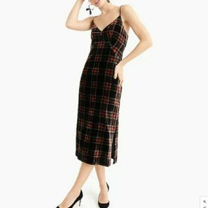 J Crew Tartan Plaid Velvet Midi Dress 2
